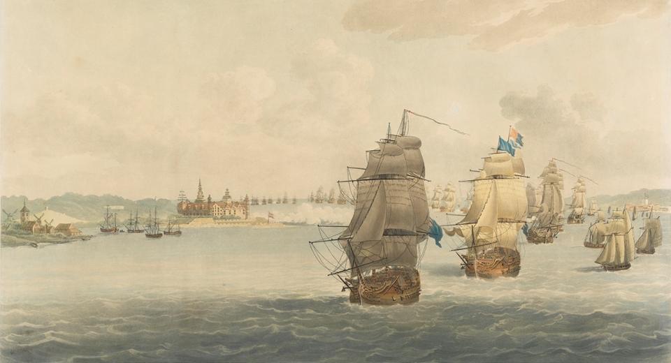 The British Fleet under the command of Admiral Sir Hyde Parker, with Vice Admiral Lord Nelson, K.B. and Rear Admiral Thomas Graves Entering the Sound, and passing the Castle and Fortress of Cronenburgh, on the 28 of March 1801