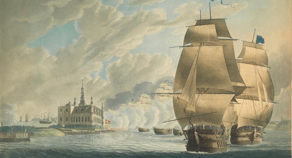 The British fleet passing Kronborg Castle, 30 March 1801, before the Battle of Copenhagen