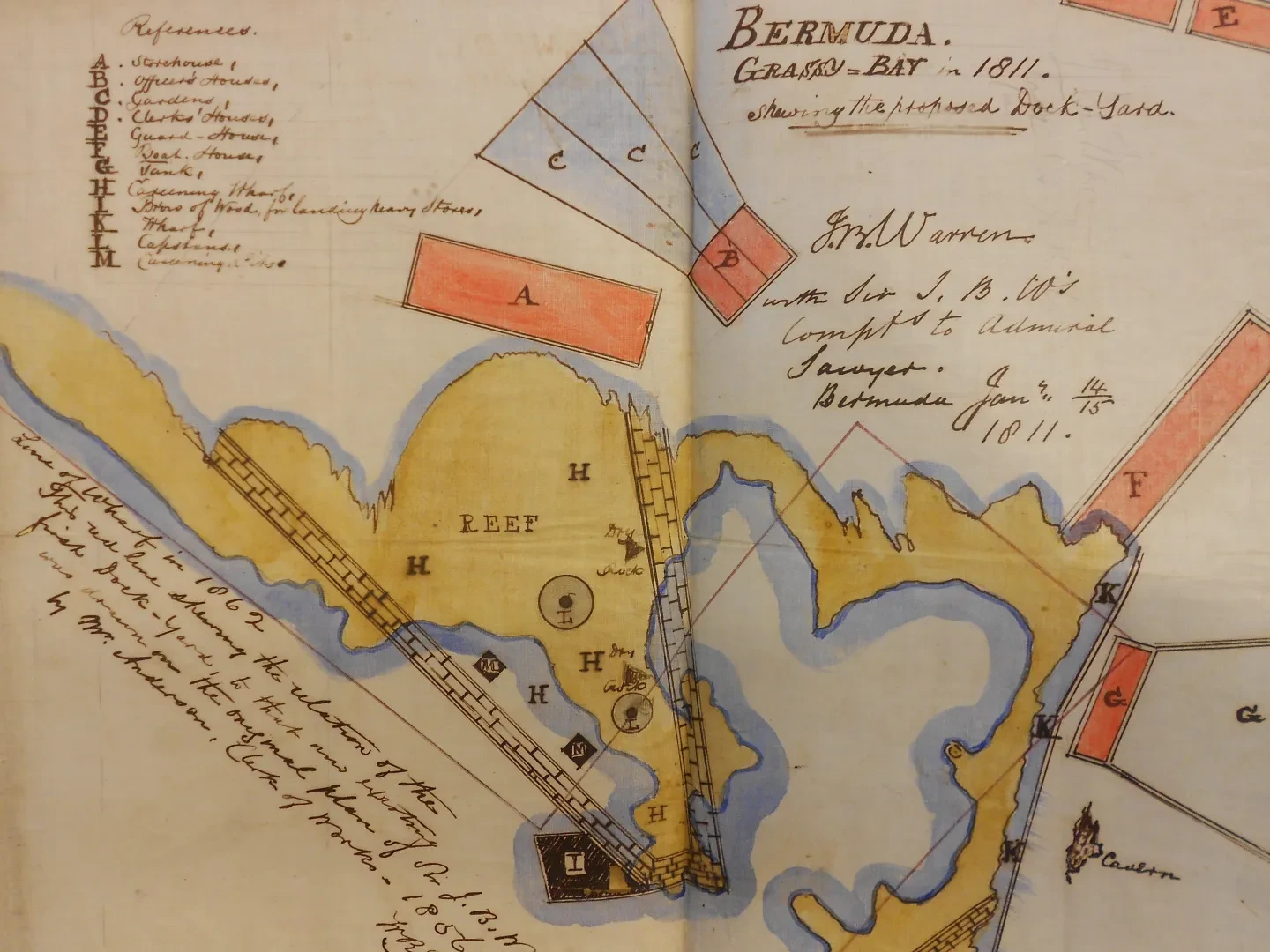 Map showing the proposed Dock Yard at Grassy Bay, Bermuda, in 1811.