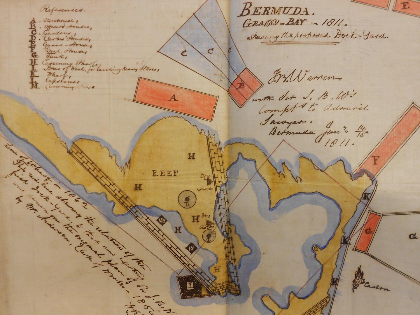 Map showing the proposed Dock Yard at Grassy Bay, Bermuda, in 1811.