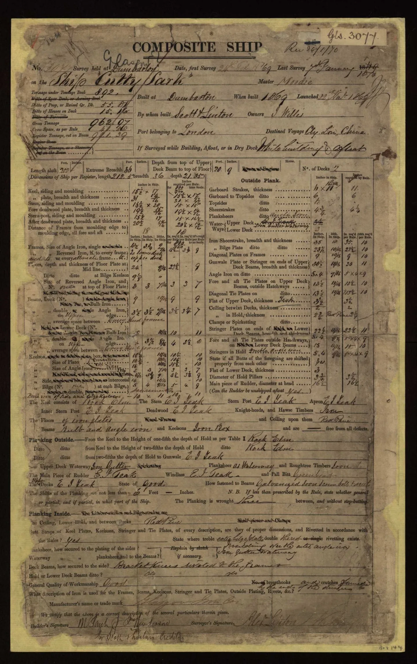 Cutty Sark - Lloyd's Survey Report