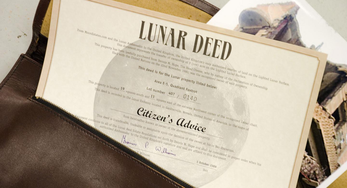 Example of a Lunar Deed from Alan Jones (Wikimedia Commons)