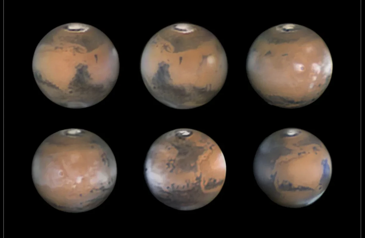Series of six astronomy photographs of Mars.