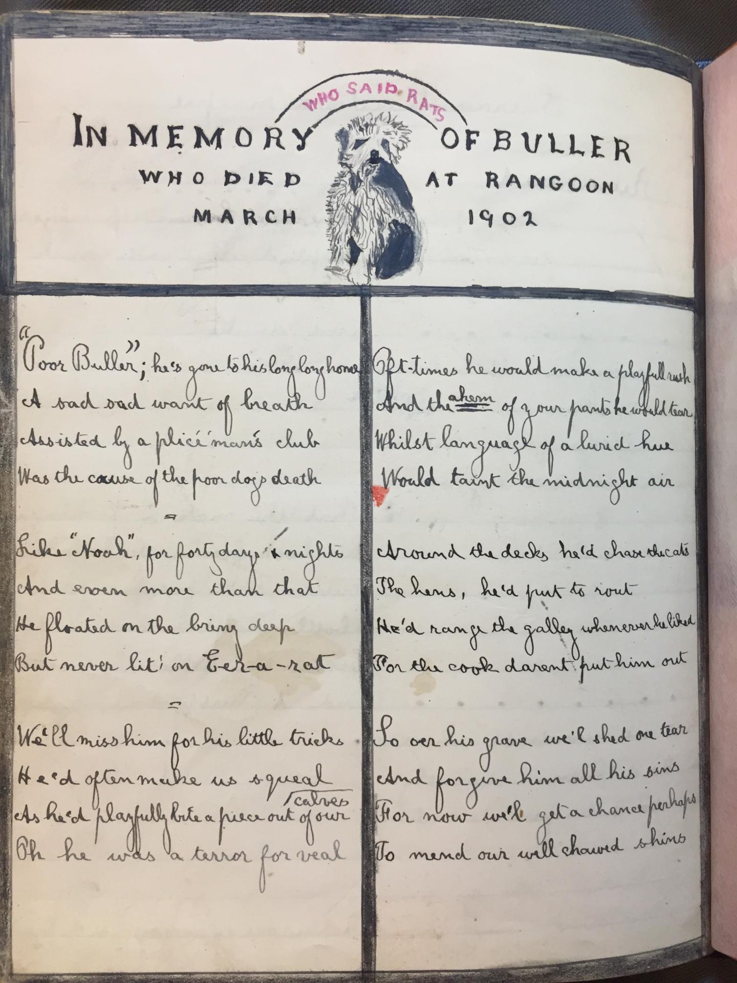 In memory of Buller who died at Rangoon, from the newspaper of the Sierra Cordova Magpie, March 1902 