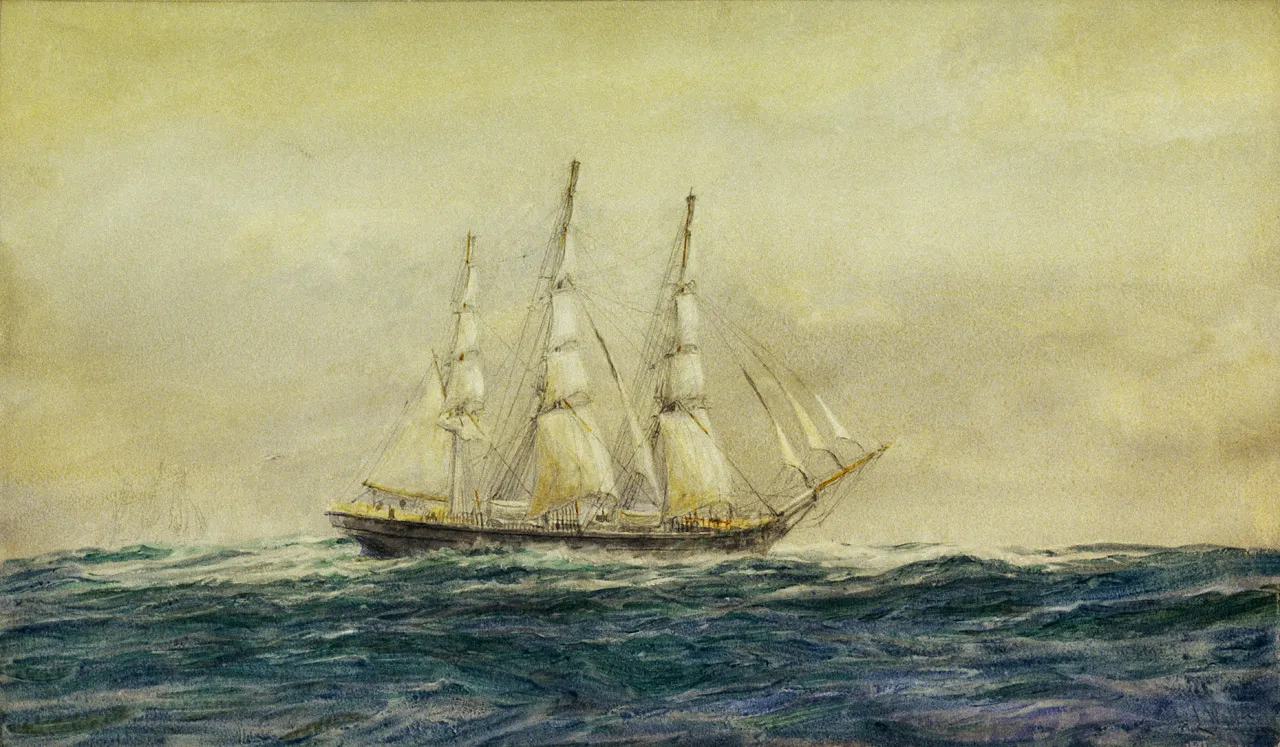 Painting of Cutty Sark at sea.