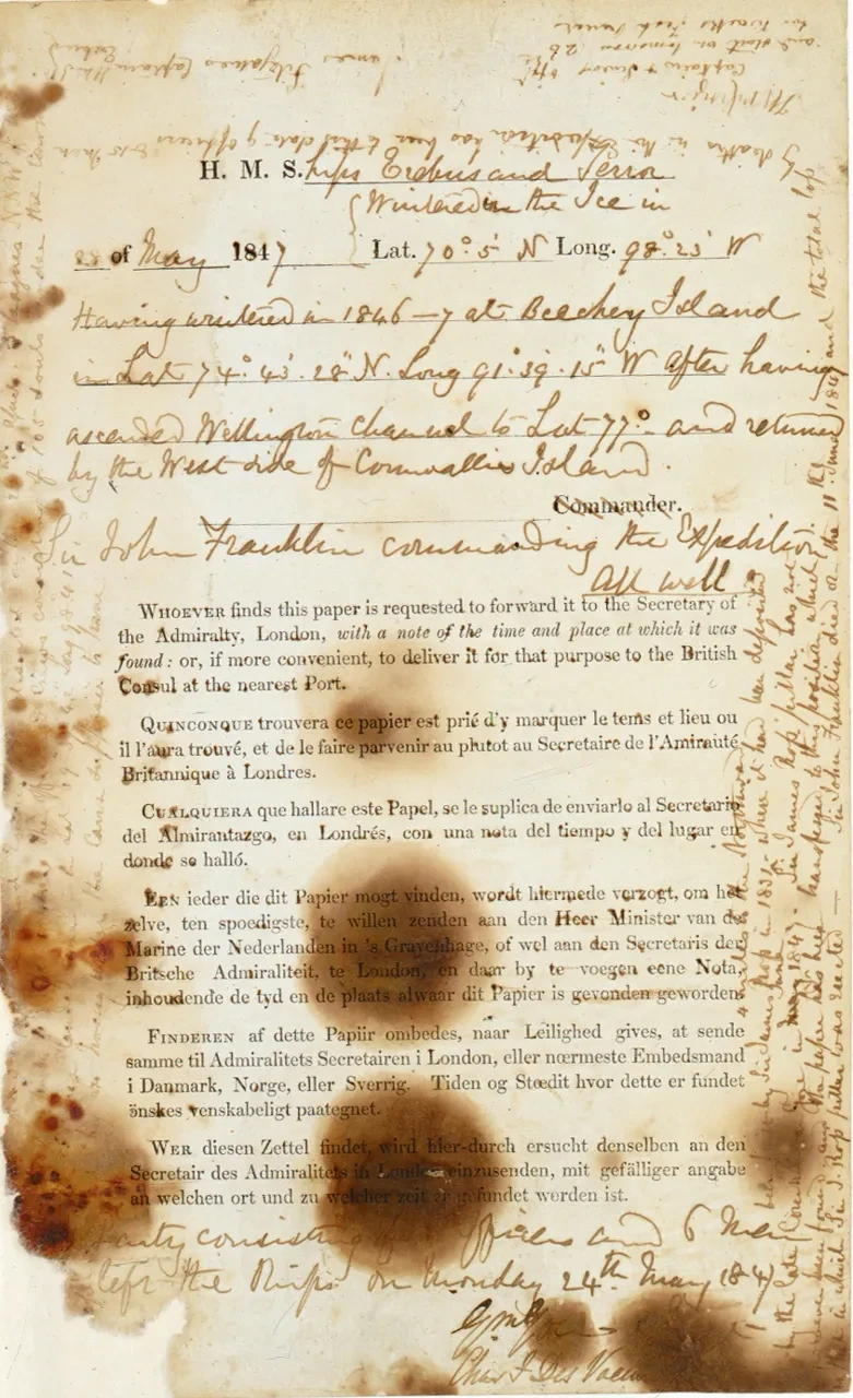 Point Victory note from the Franklin expedition