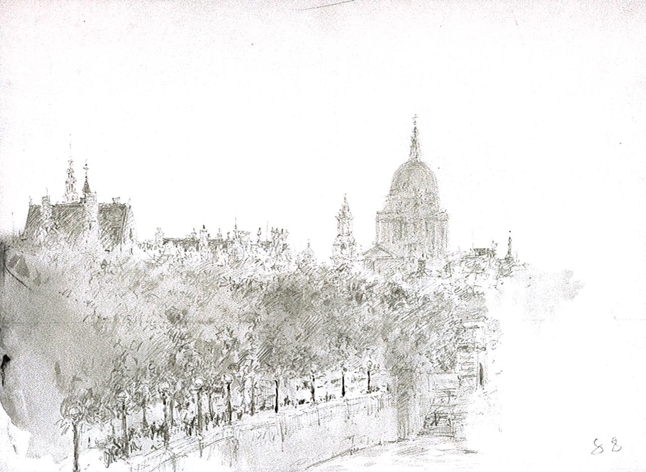Sketch of St Paul's Cathedral from the Embankment