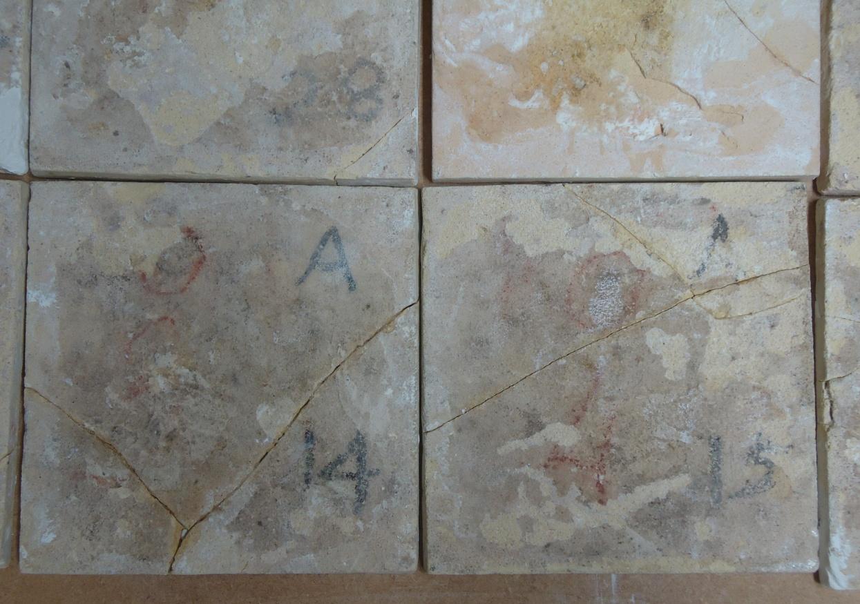 Markings applied to the back of the original tiles. All this information was carefully recorded and reviewed