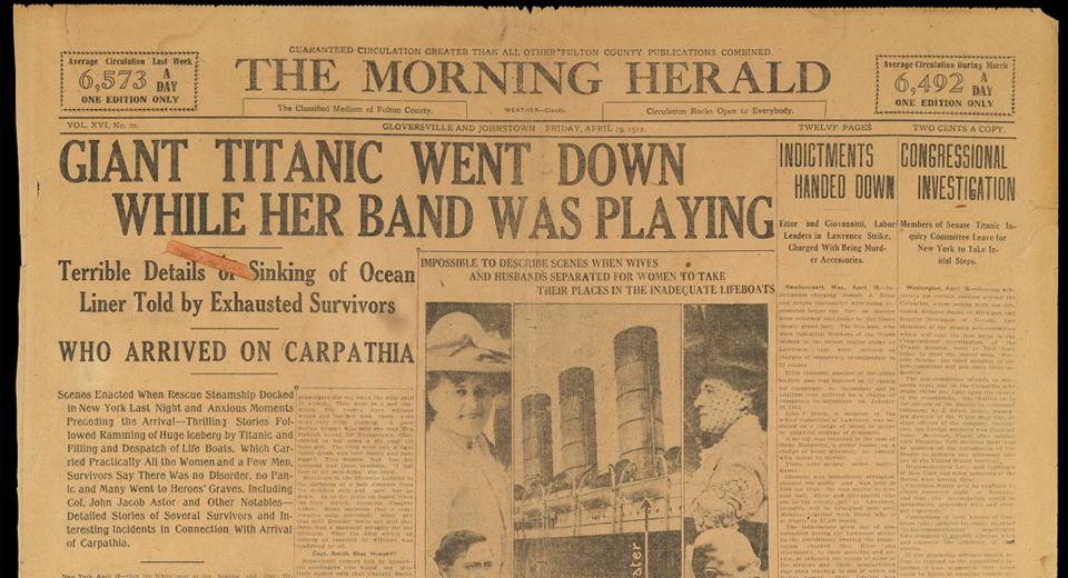Titanic article in newspaper