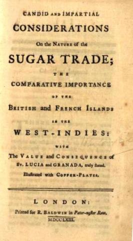 Title-page of Candid and Impartial Considerations on the Nature of the Sugar Trade, by John Campbell, 1763 [PBF 7499].