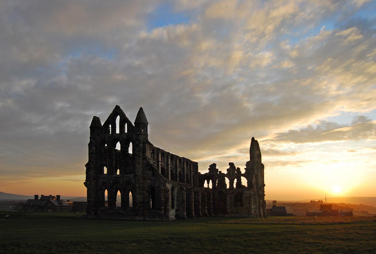 Whitby Abbey at sunset. Wikimedia commons