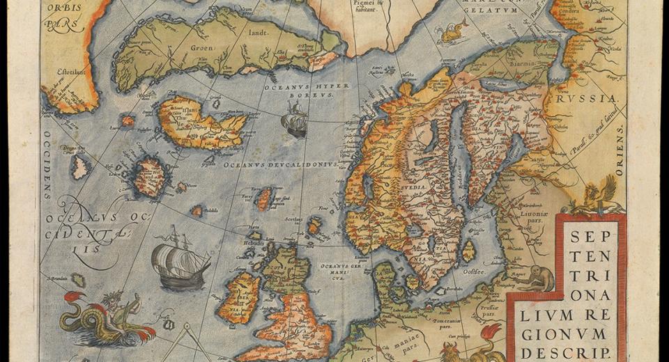Recto of Abraham Ortelius map Septentrionalium Regionum Descrip. (G296:2/2) after treatment