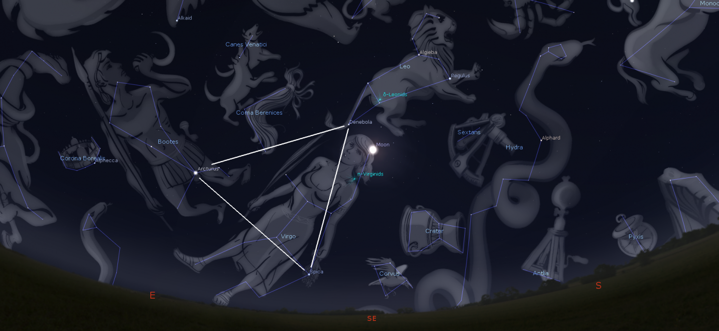 full moon and the spring traingle asterism