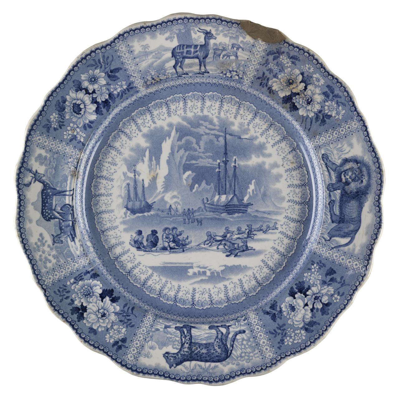 Commemorative dinner plate depicting scenes from Parry’s voyages 