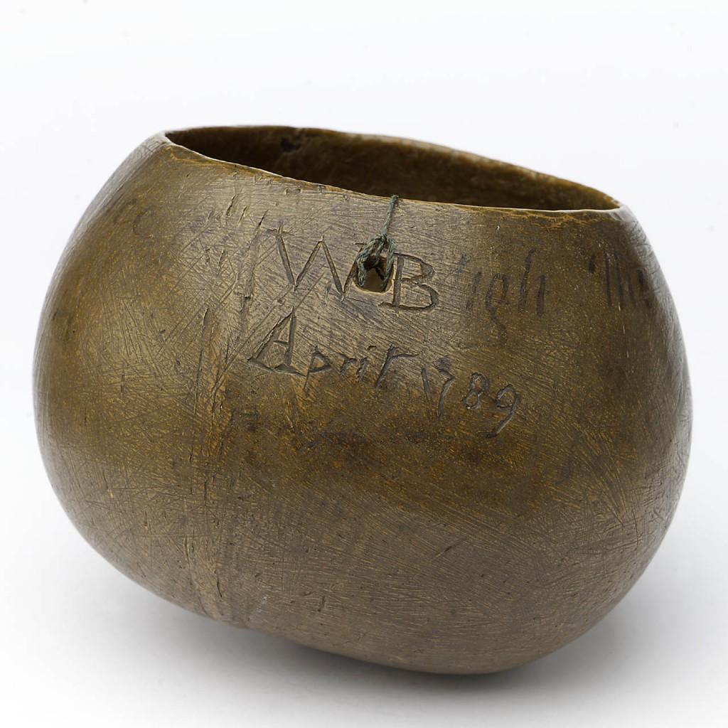 Inscribed 'The cup I eat my miserable allowance out.' This cup was used by Bligh during the boat voyage in the Bounty's launch ZBA2701