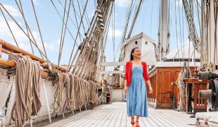 Woman walking on the main deck of cutty sark