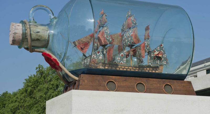 Yinka Shonibare's Nelson's Ship in a Bottle outside the National Maritime Museum