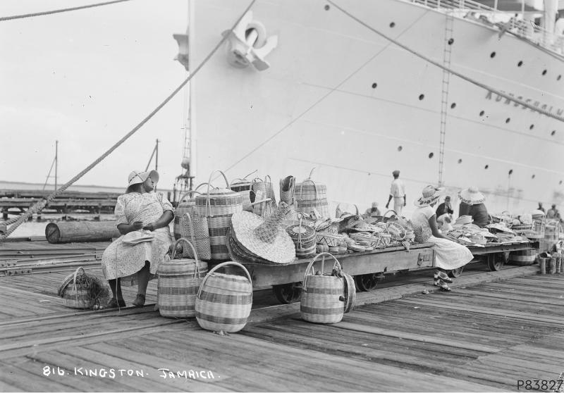 Historic photograph of a cruise ship in Kingston, Jamaica
