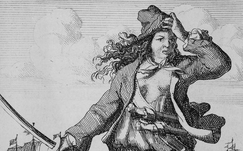 Cropped image of pirate Mary Read holding a sword