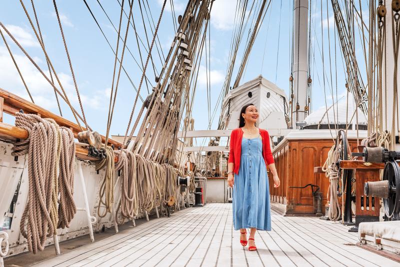 Woman walking on the main deck of cutty sark