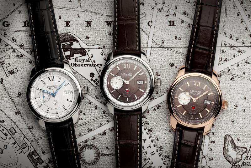 3 Bremont limited edition longitude wrist watches laid on an old map of Greenwich Park and Royal observatory