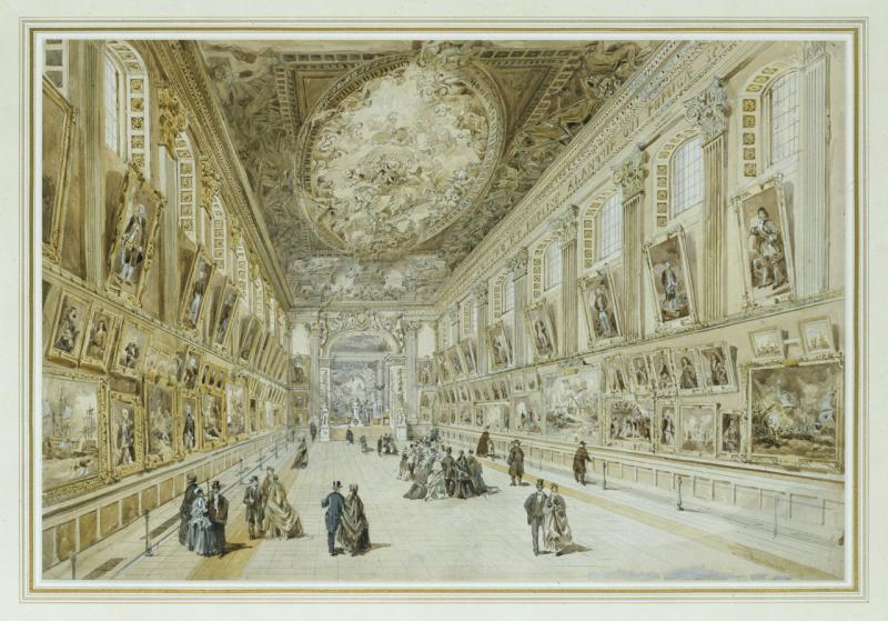 Illustrated view of the Naval Gallery in the Painted Hall, Greenwich Hospital, in 1865 (PAH4034)