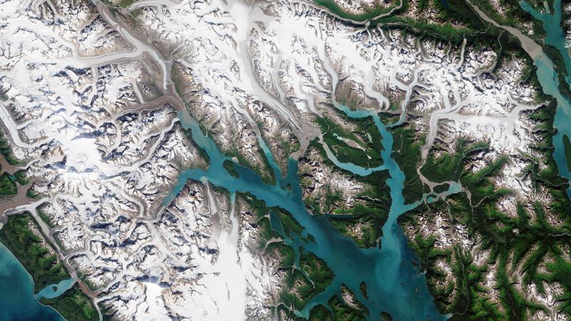 Satellite view of Glacier Bay in Alaska