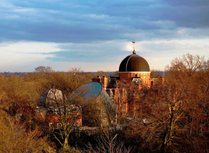 The Royal Observatory and Planetarium buildings seen from above during Autumn