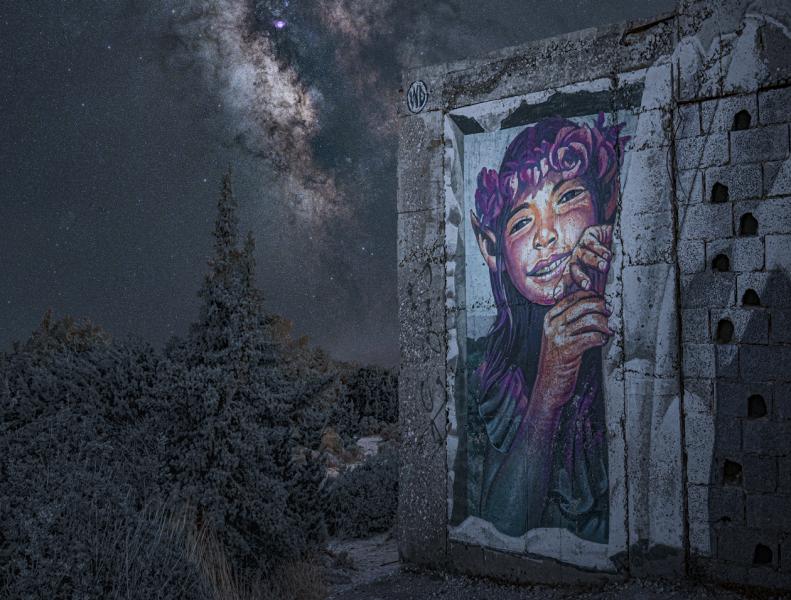 Street art on an abandoned hotel