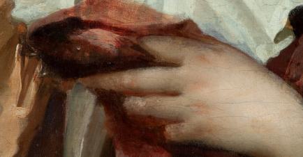 Close up details of hand in Catherine Kerr painting